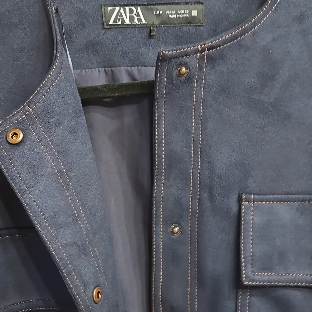 Zara FAUX SUEDE JACKET WITH CONTRAST TOPSTITCHING Size Medium - Picture 7 of 13
